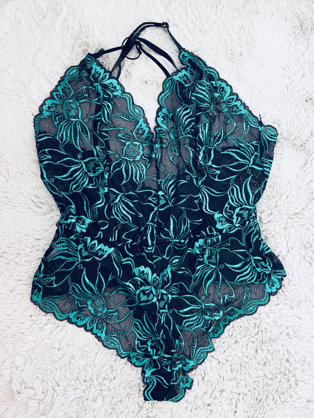 2/$20‼️ TEAL & BLACK LACE LINGERIE ONE PIECE